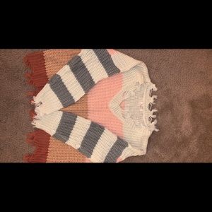 Pink Lily Distressed Colorblock Striped Sweater